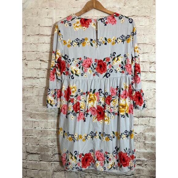 Old Navy Peasant Dress Womens Medium Gray Floral Bell Sleeve Lined Flowy Rayon - Picture 12 of 14